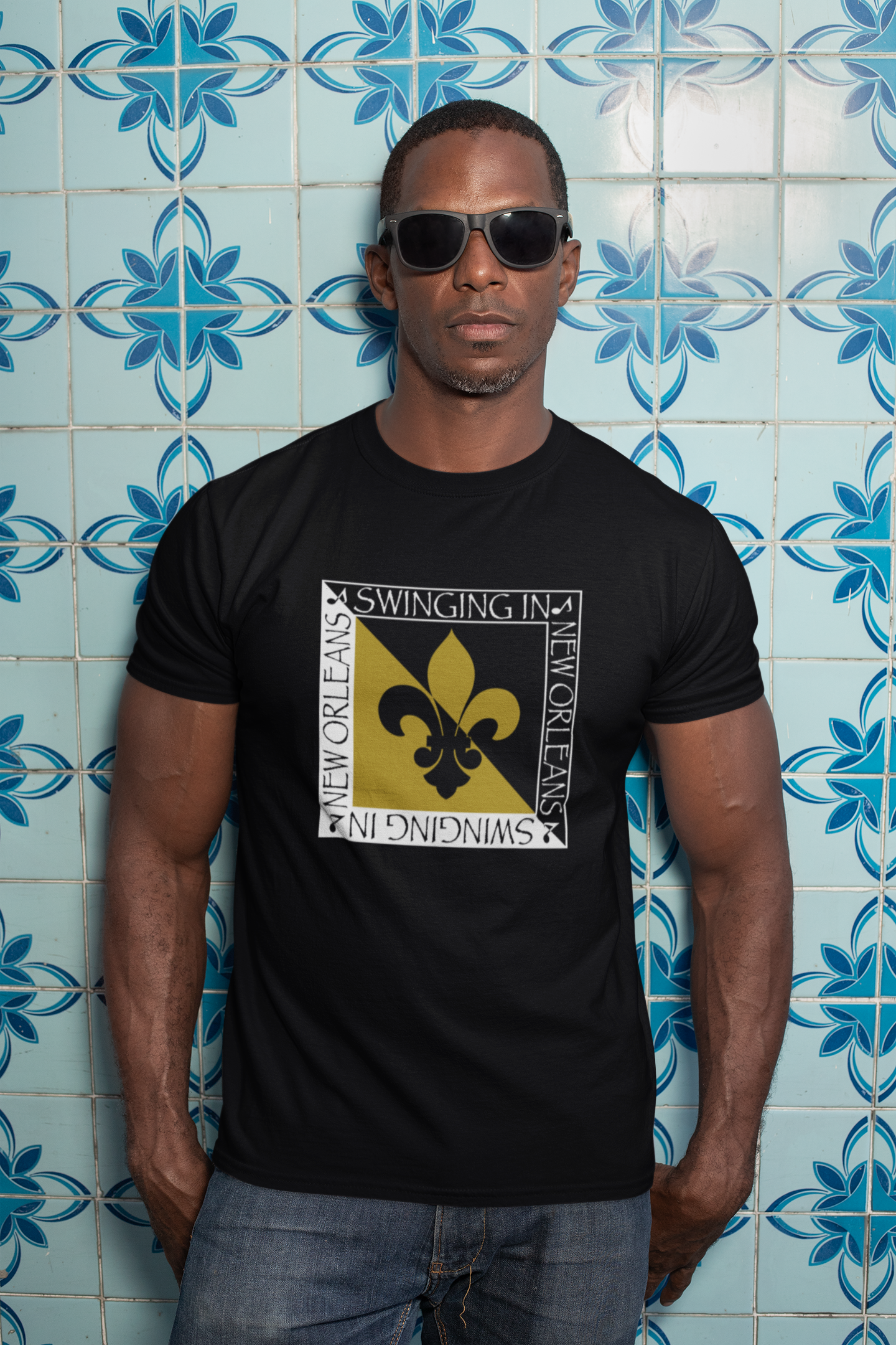 Swinging in New Orleans Fleur De Lis Unisex T-Shirt – Gold Design